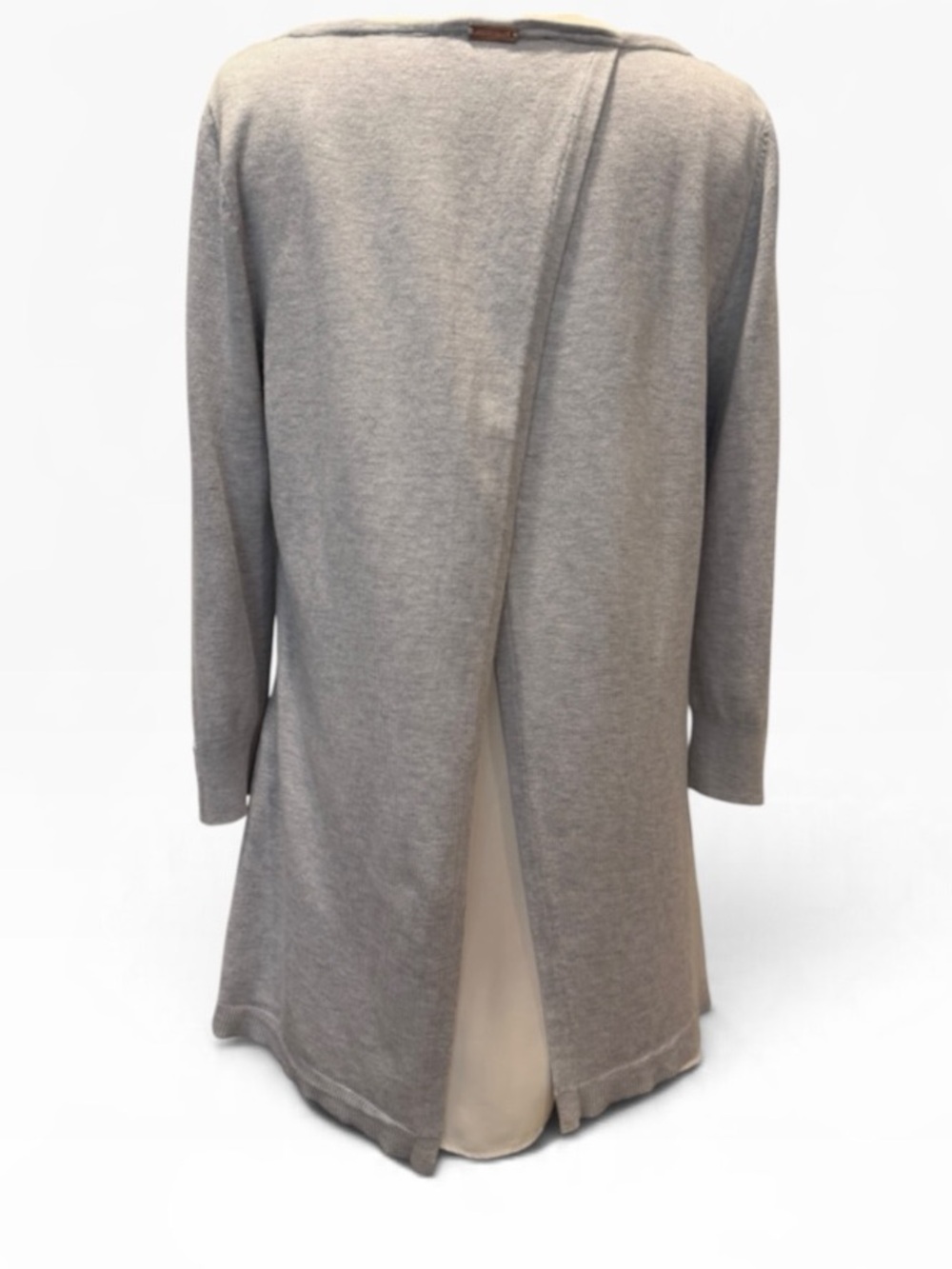 WHBM split back tunic sweater gray white Medium boatneck knit